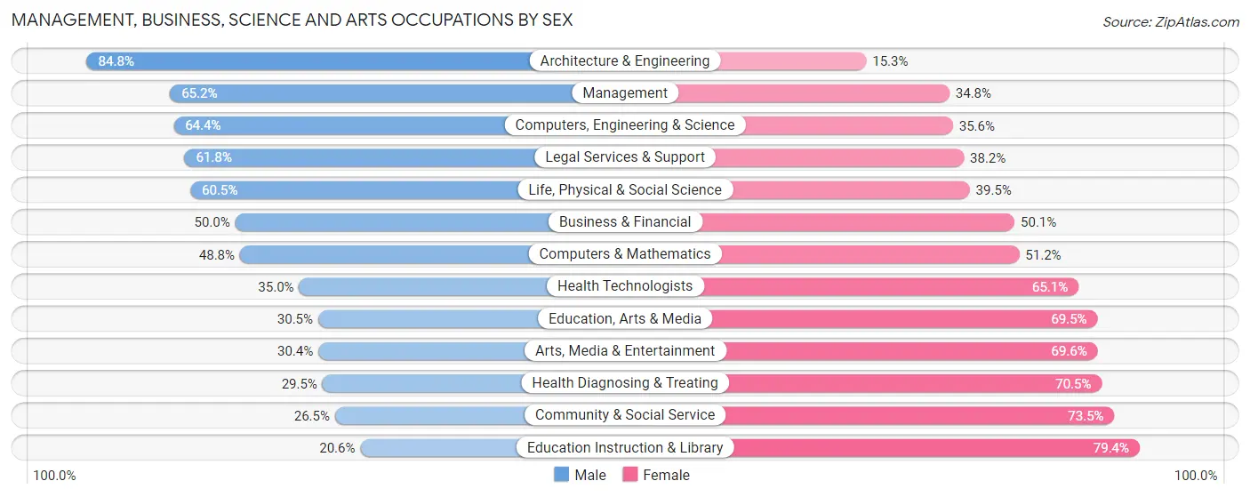 Management, Business, Science and Arts Occupations by Sex in Zip Code 28409