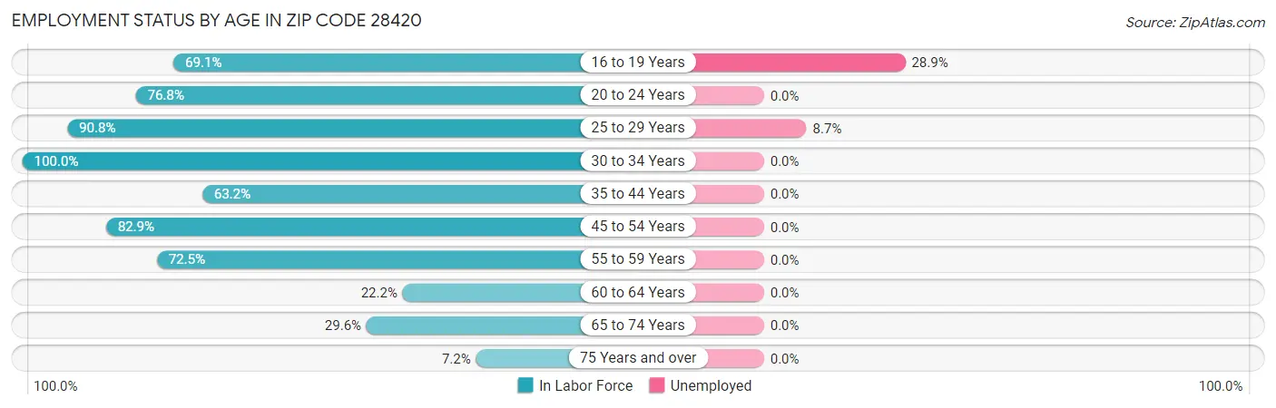 Employment Status by Age in Zip Code 28420