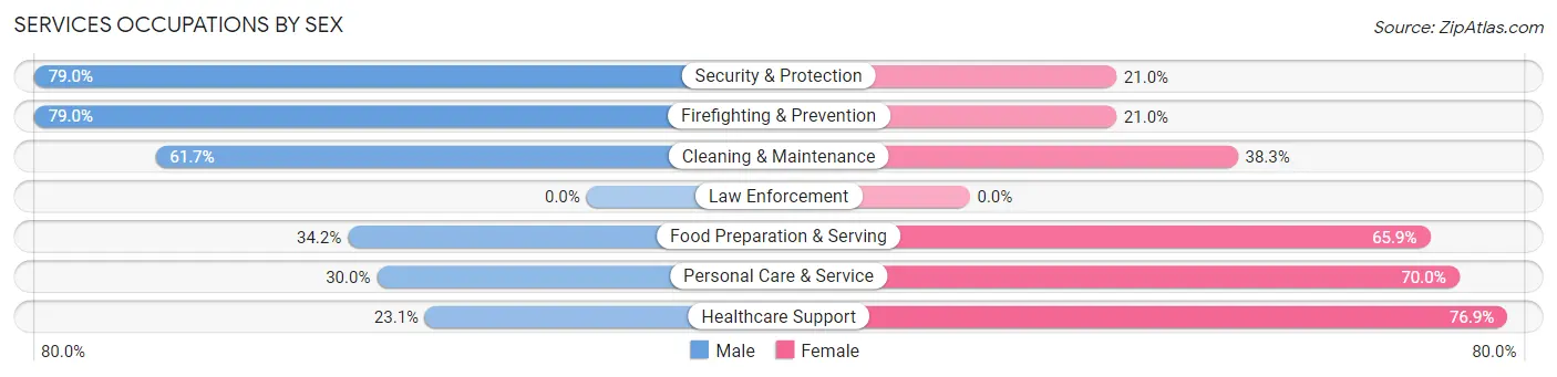 Services Occupations by Sex in Zip Code 28420