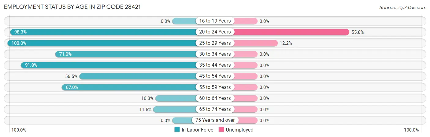 Employment Status by Age in Zip Code 28421