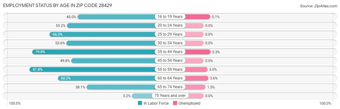 Employment Status by Age in Zip Code 28429
