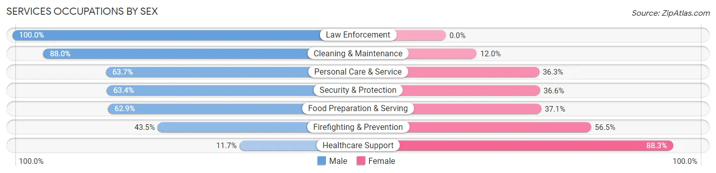Services Occupations by Sex in Zip Code 28429