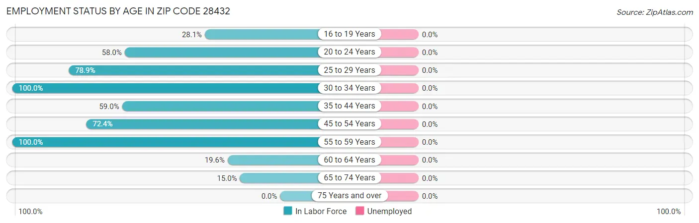 Employment Status by Age in Zip Code 28432