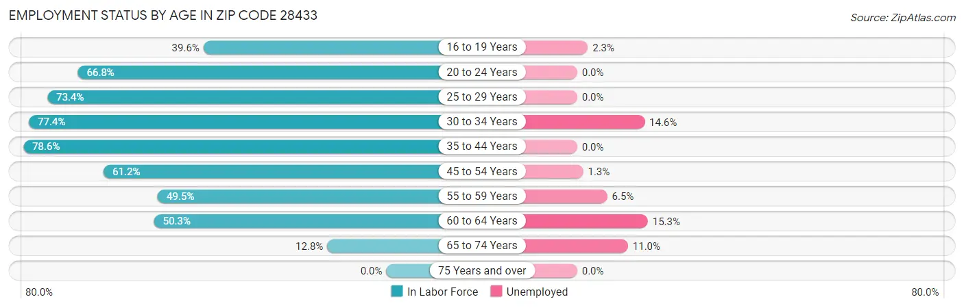 Employment Status by Age in Zip Code 28433