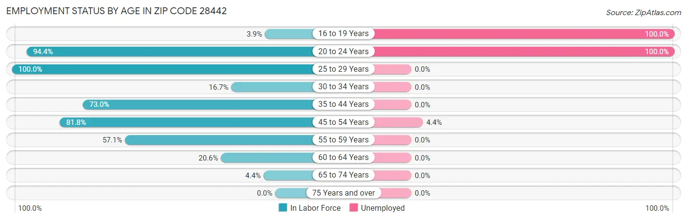 Employment Status by Age in Zip Code 28442