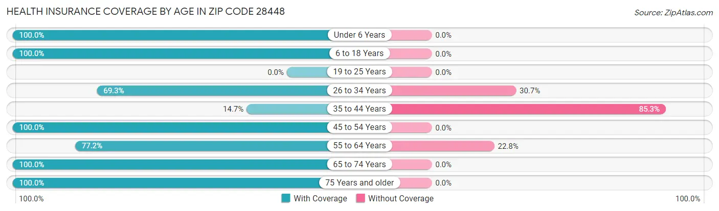 Health Insurance Coverage by Age in Zip Code 28448