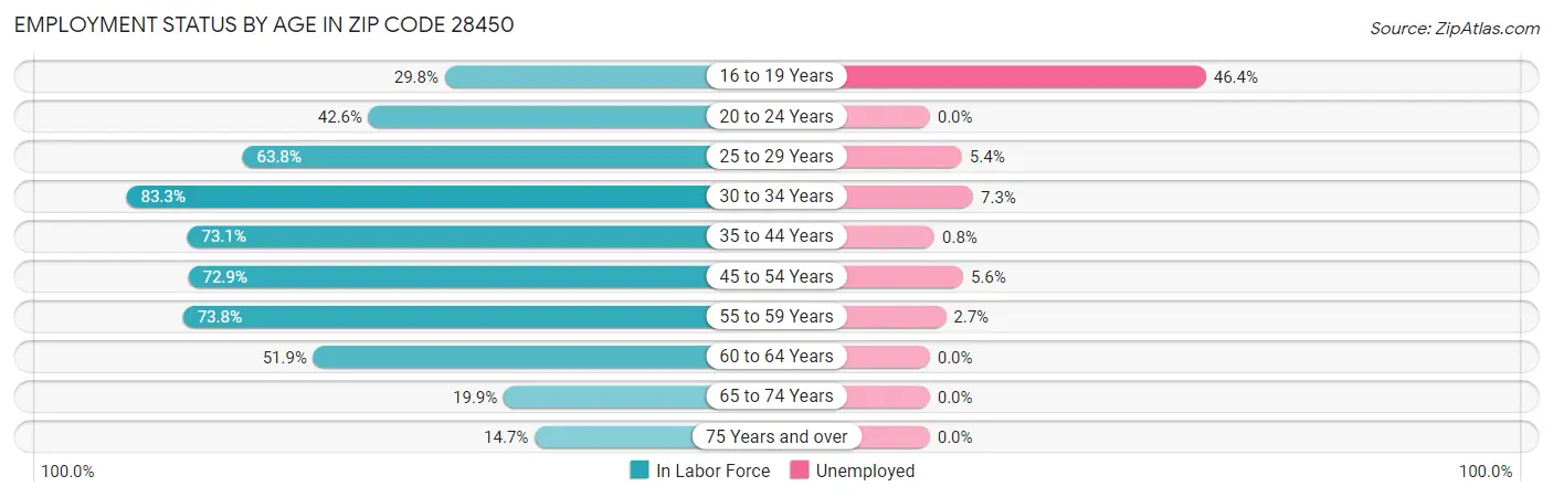 Employment Status by Age in Zip Code 28450