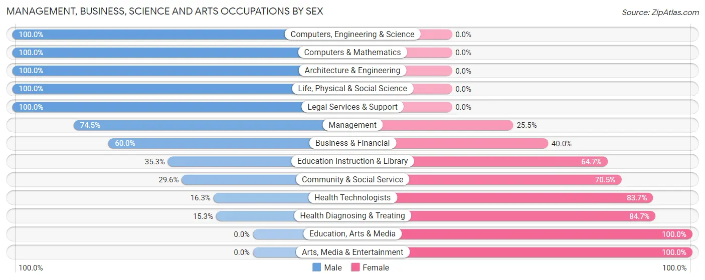 Management, Business, Science and Arts Occupations by Sex in Zip Code 28450