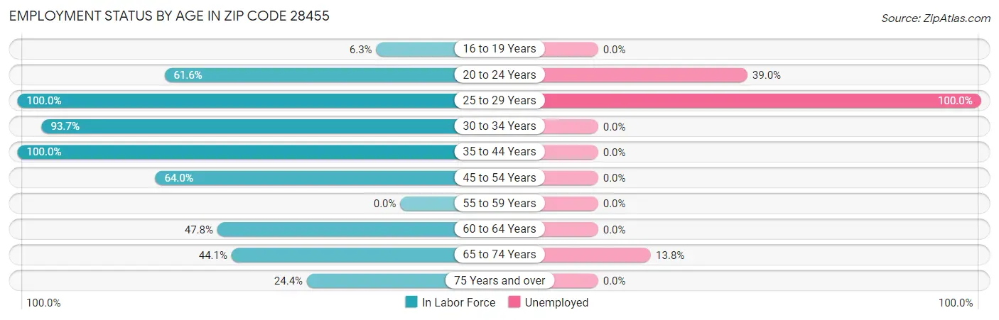 Employment Status by Age in Zip Code 28455