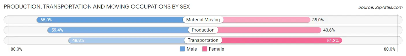 Production, Transportation and Moving Occupations by Sex in Zip Code 28466