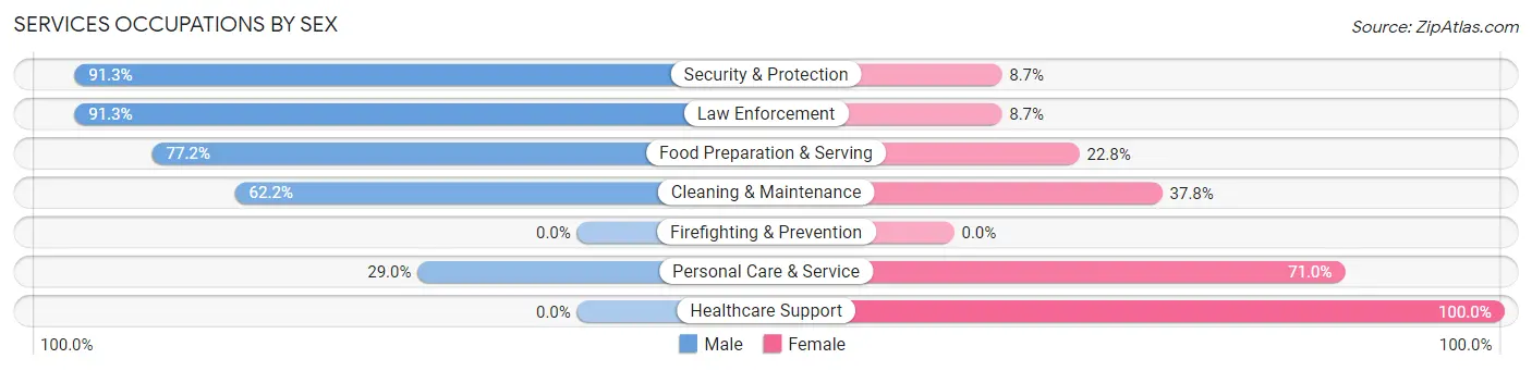 Services Occupations by Sex in Zip Code 28466