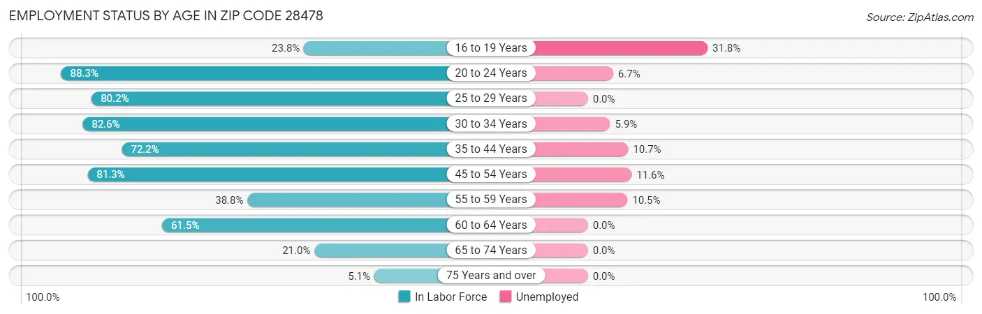 Employment Status by Age in Zip Code 28478