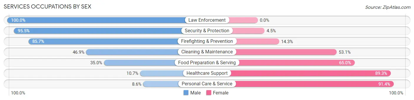 Services Occupations by Sex in Zip Code 28504