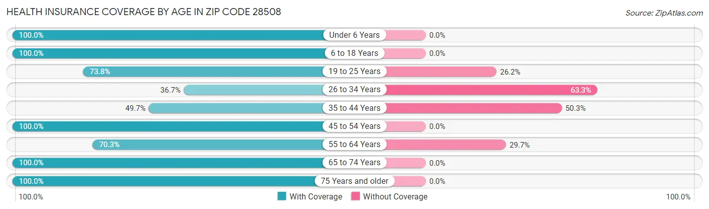 Health Insurance Coverage by Age in Zip Code 28508