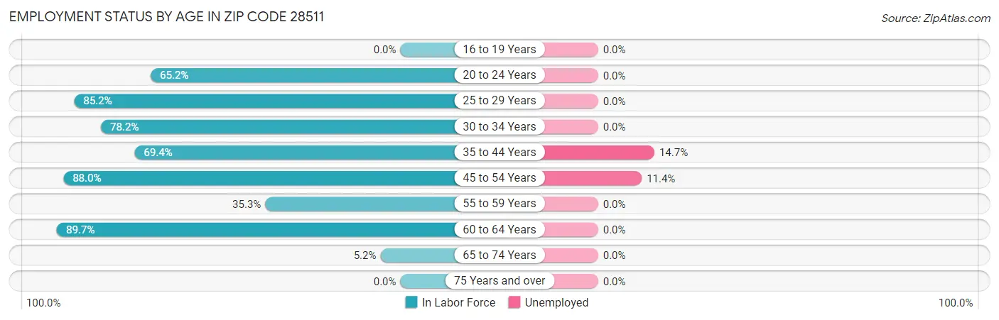 Employment Status by Age in Zip Code 28511