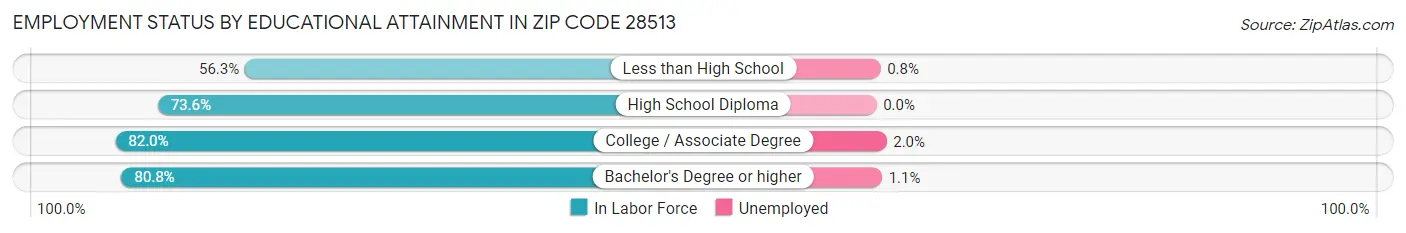 Employment Status by Educational Attainment in Zip Code 28513