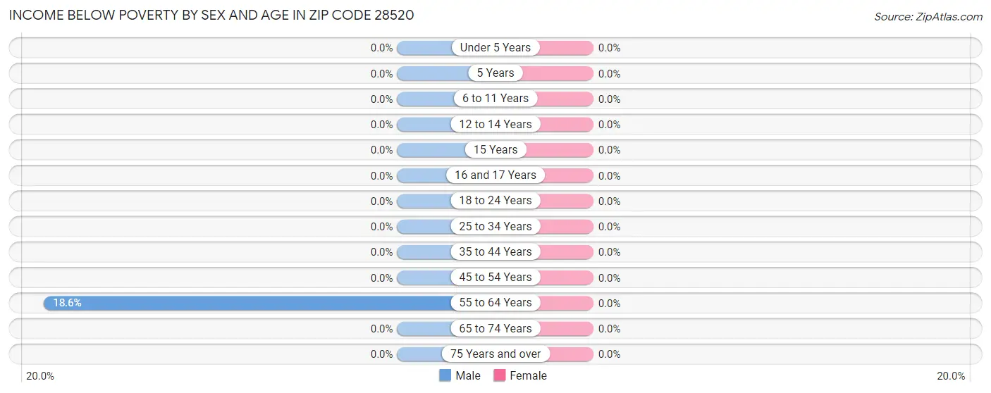 Income Below Poverty by Sex and Age in Zip Code 28520