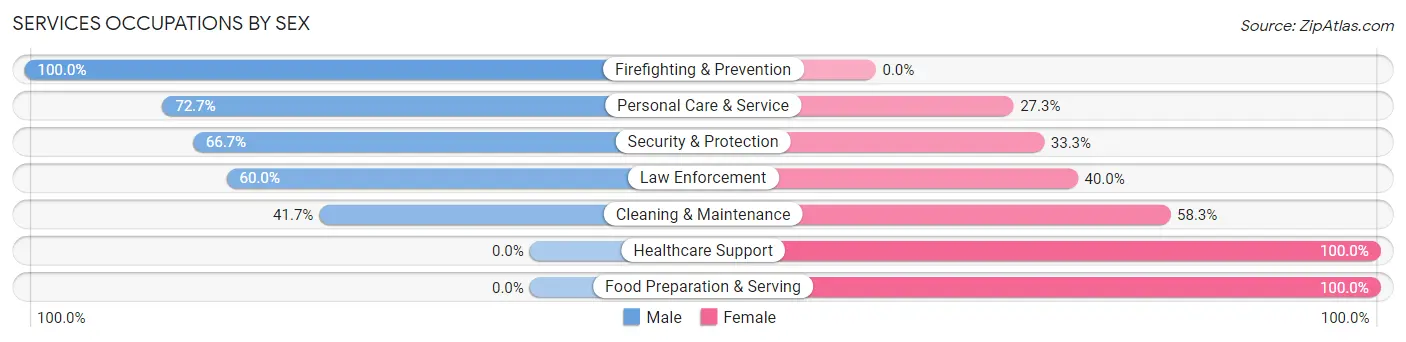 Services Occupations by Sex in Zip Code 28523