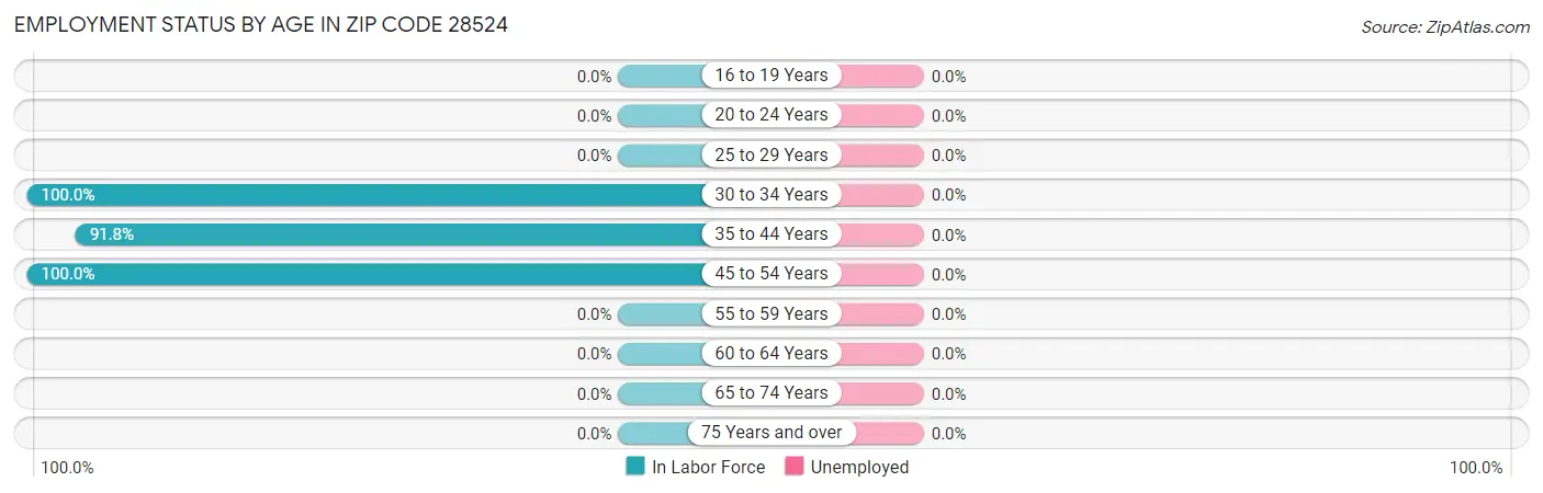 Employment Status by Age in Zip Code 28524