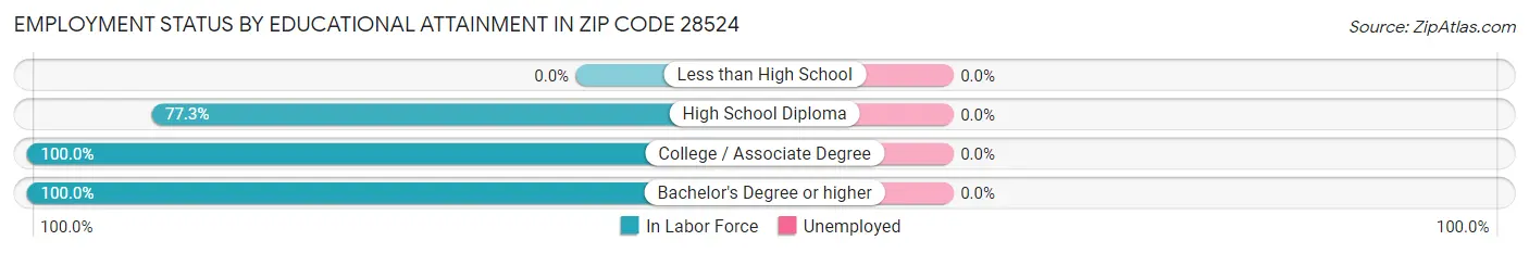Employment Status by Educational Attainment in Zip Code 28524