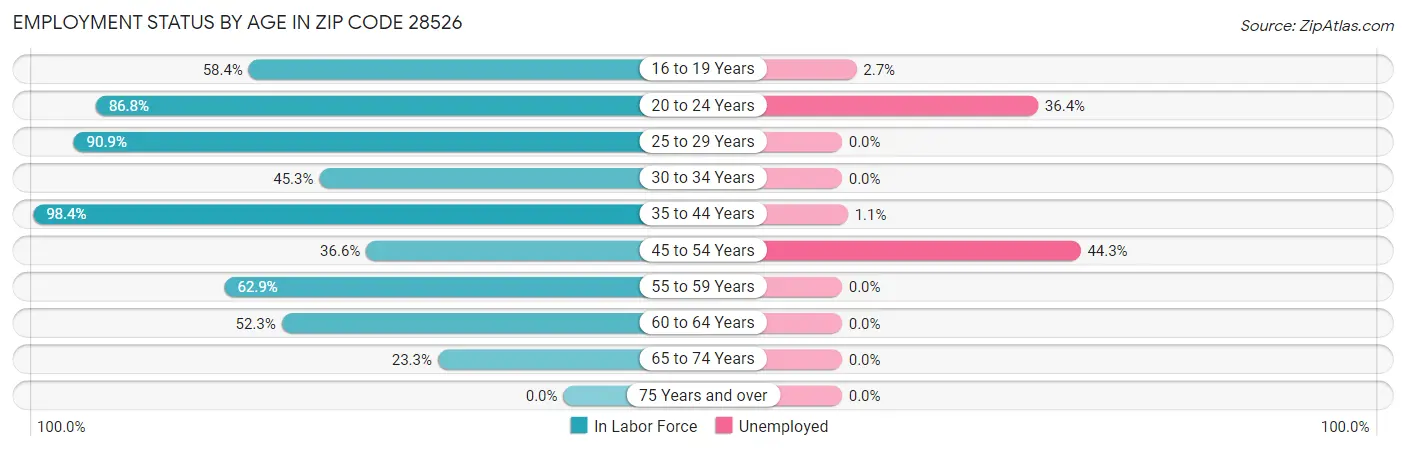 Employment Status by Age in Zip Code 28526