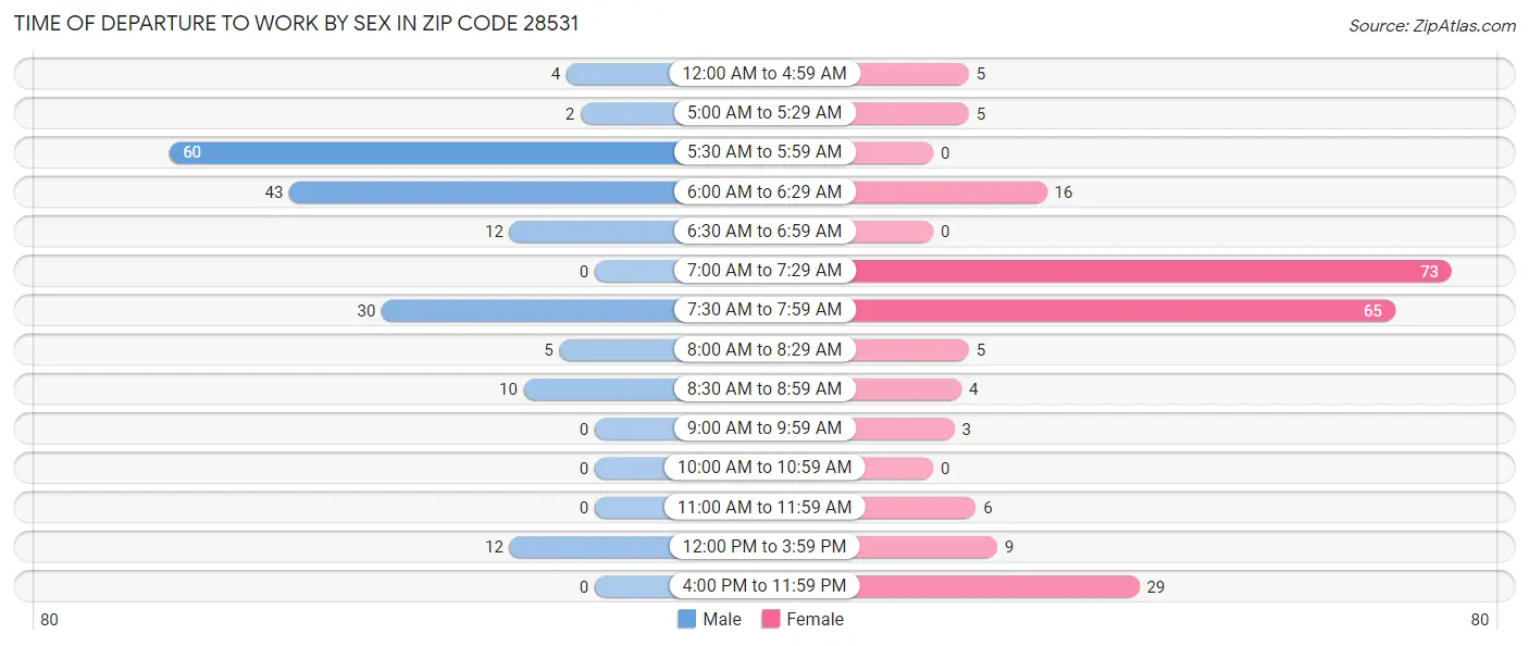 Time of Departure to Work by Sex in Zip Code 28531