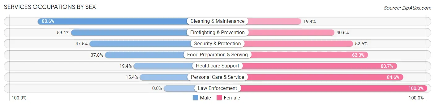 Services Occupations by Sex in Zip Code 28555