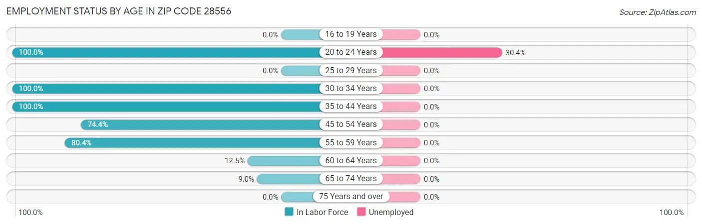Employment Status by Age in Zip Code 28556