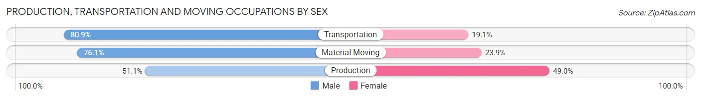 Production, Transportation and Moving Occupations by Sex in Zip Code 28562