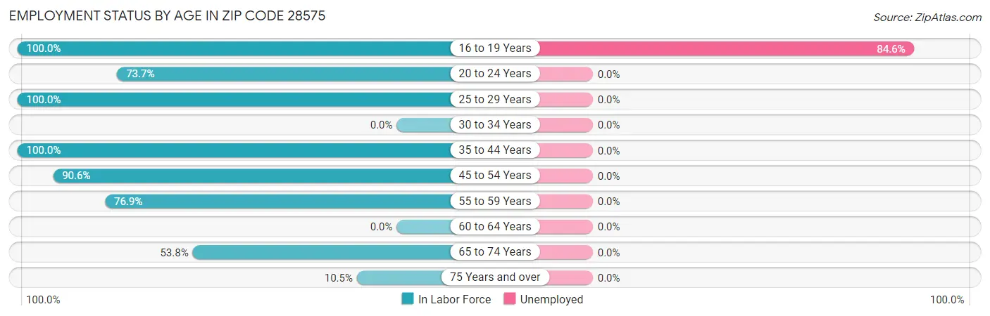 Employment Status by Age in Zip Code 28575