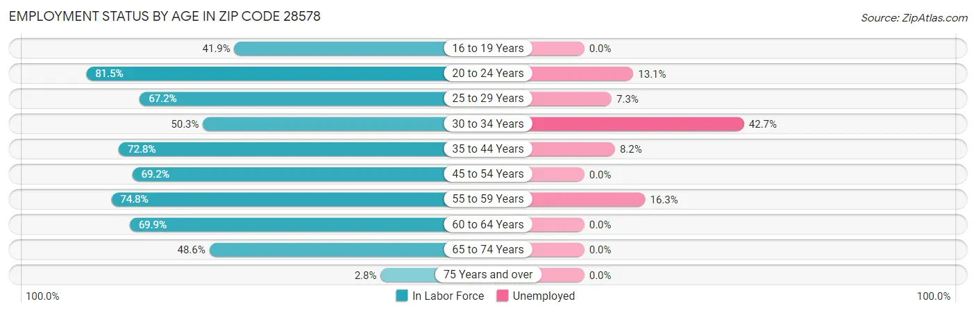 Employment Status by Age in Zip Code 28578