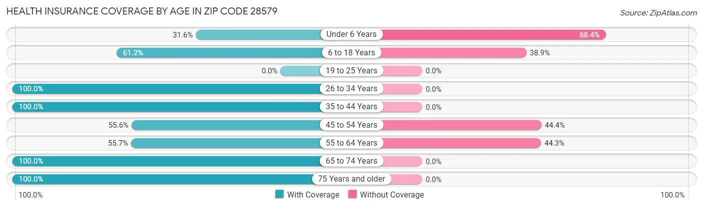 Health Insurance Coverage by Age in Zip Code 28579