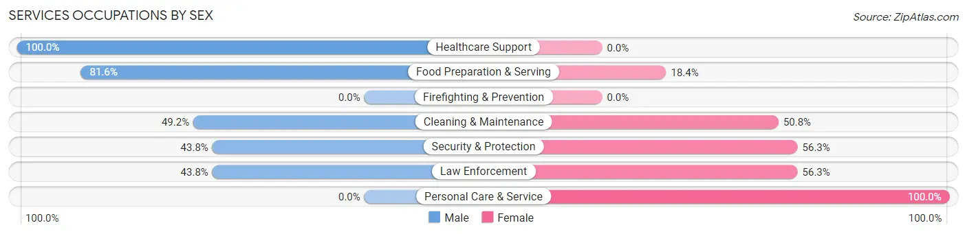 Services Occupations by Sex in Zip Code 28582