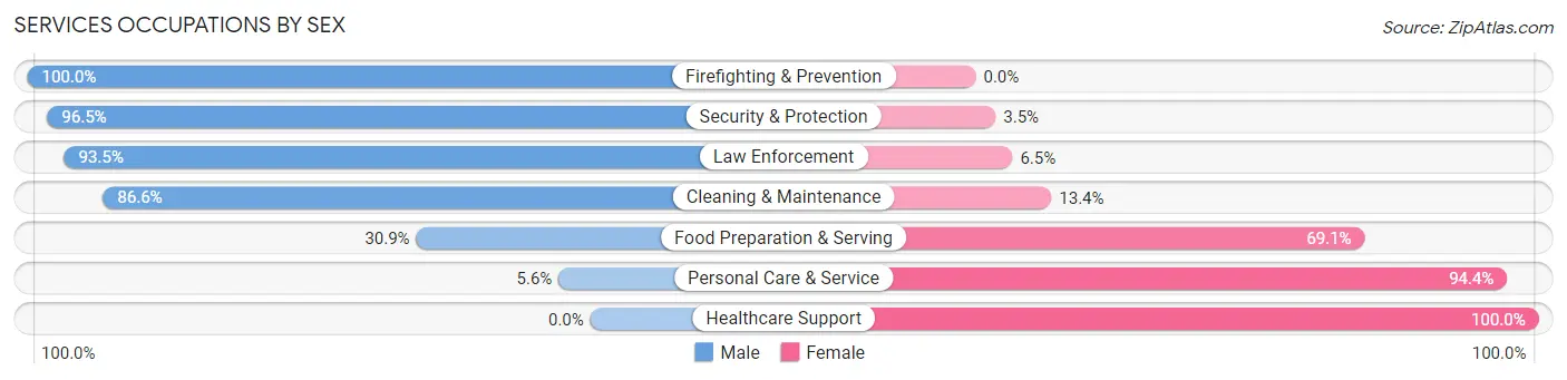 Services Occupations by Sex in Zip Code 28584