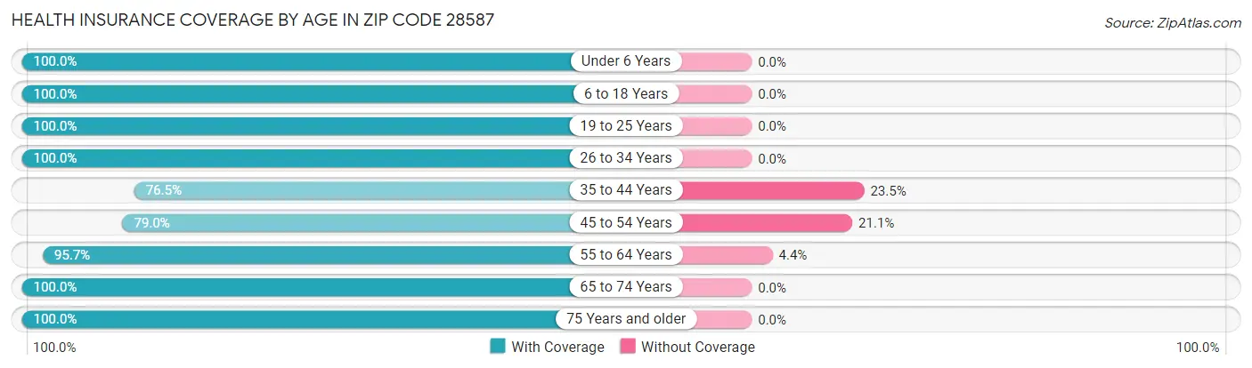 Health Insurance Coverage by Age in Zip Code 28587