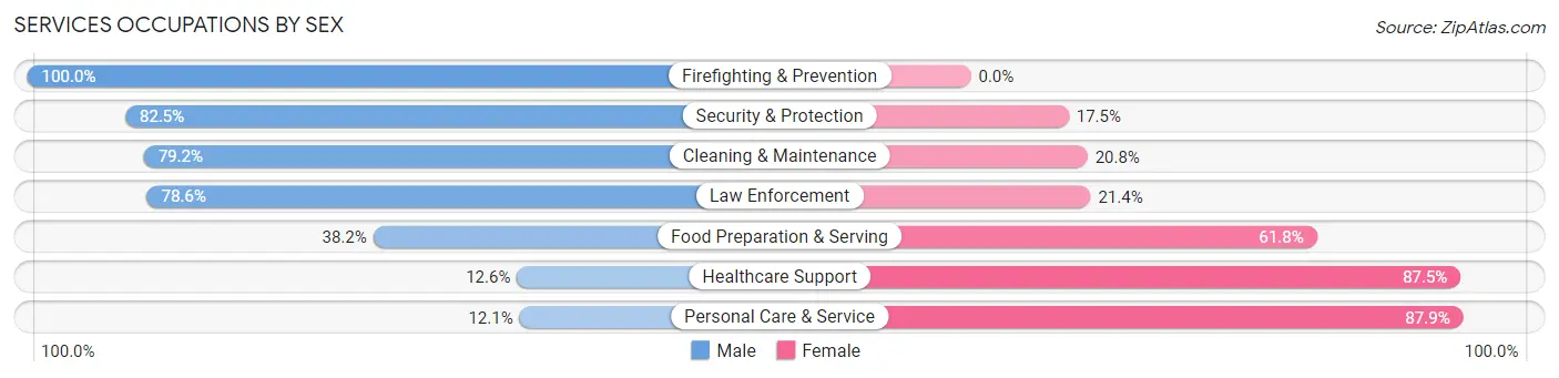 Services Occupations by Sex in Zip Code 28590