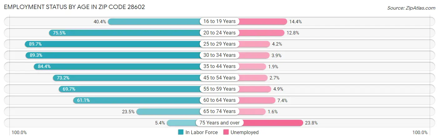 Employment Status by Age in Zip Code 28602