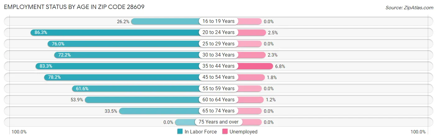 Employment Status by Age in Zip Code 28609