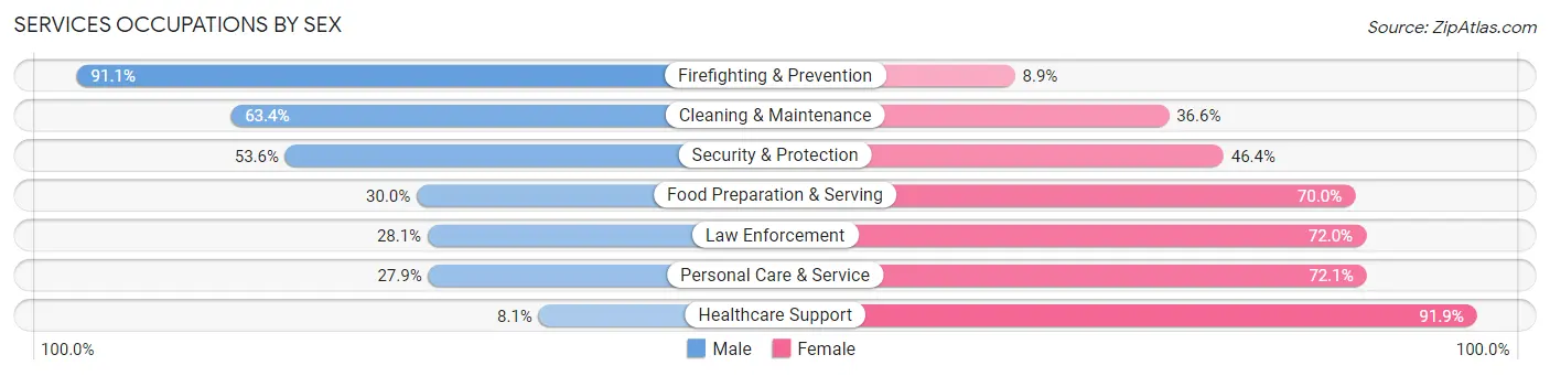 Services Occupations by Sex in Zip Code 28610