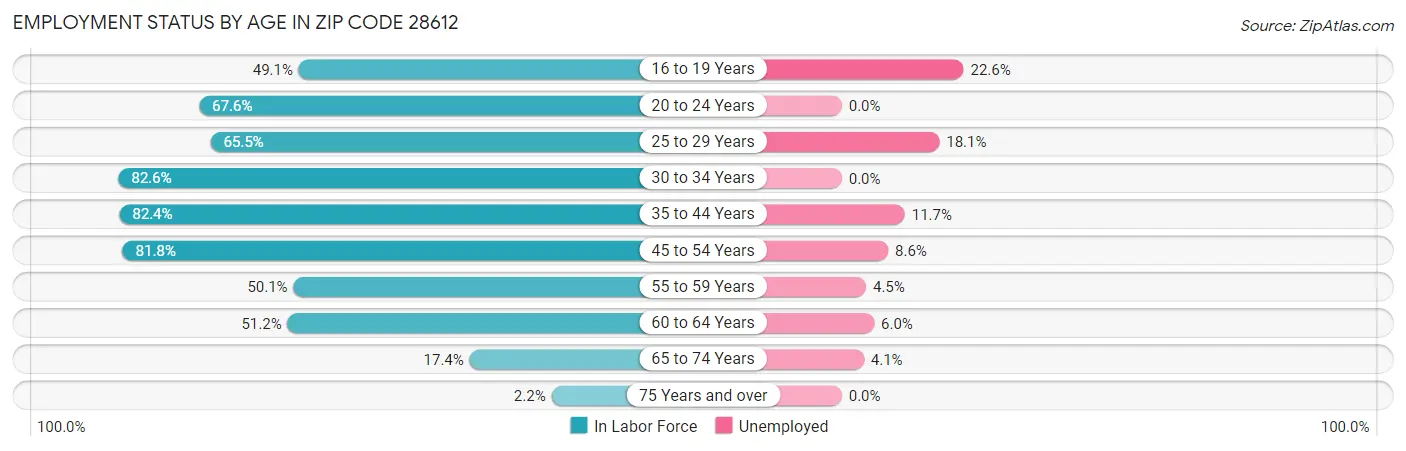Employment Status by Age in Zip Code 28612
