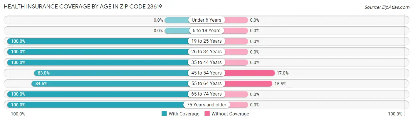 Health Insurance Coverage by Age in Zip Code 28619