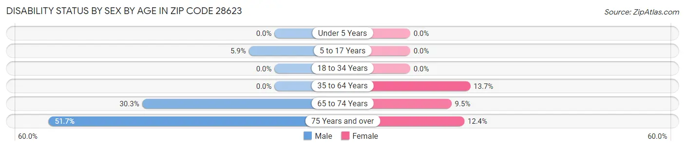 Disability Status by Sex by Age in Zip Code 28623