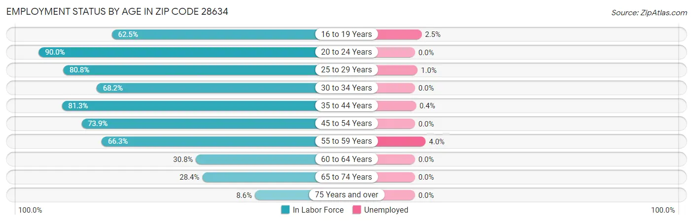 Employment Status by Age in Zip Code 28634