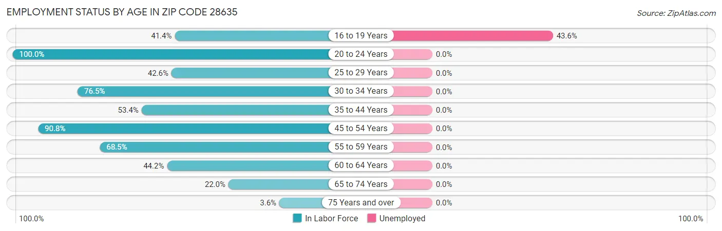 Employment Status by Age in Zip Code 28635