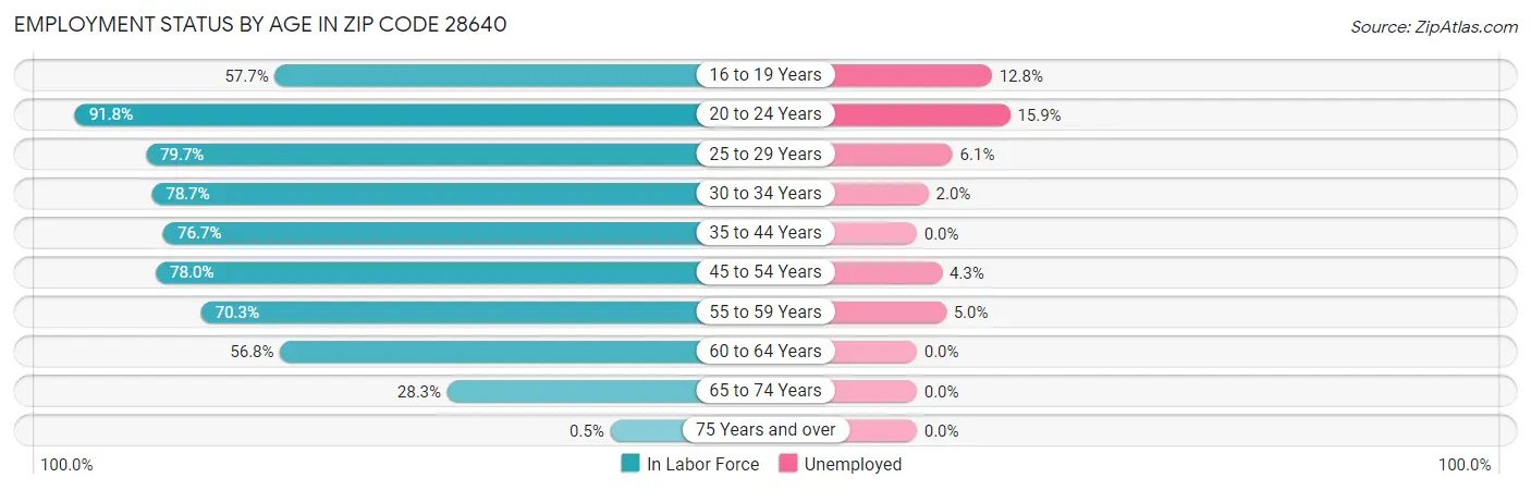 Employment Status by Age in Zip Code 28640