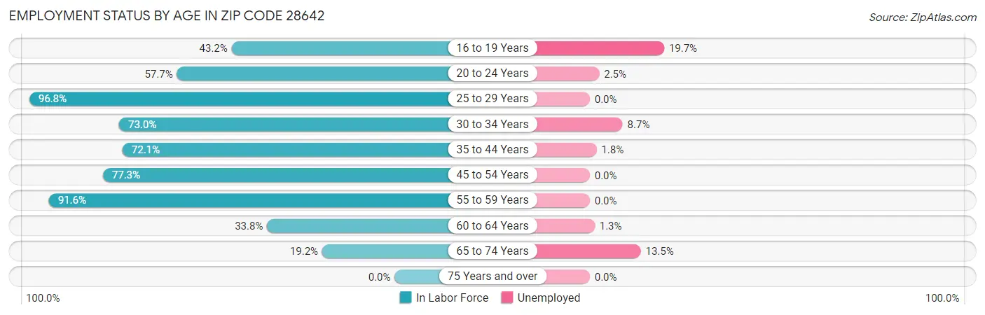 Employment Status by Age in Zip Code 28642