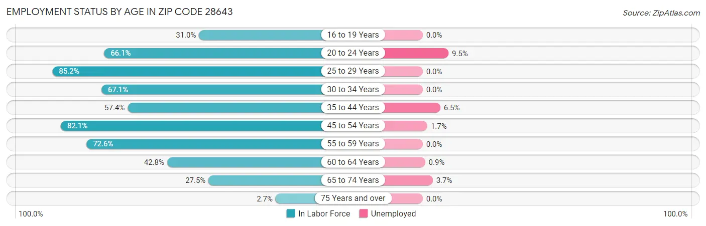 Employment Status by Age in Zip Code 28643