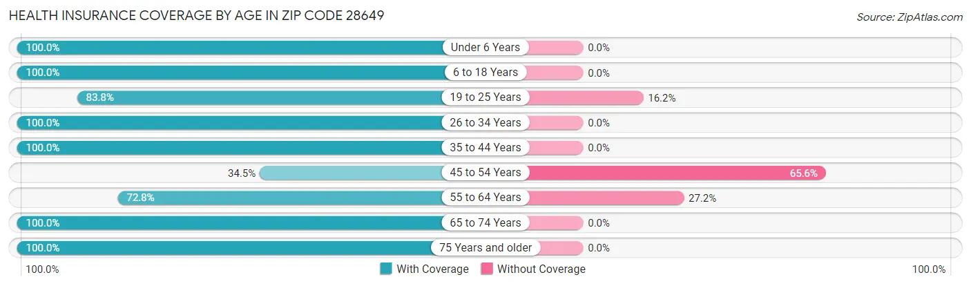 Health Insurance Coverage by Age in Zip Code 28649