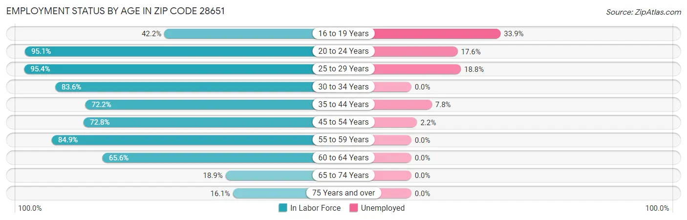Employment Status by Age in Zip Code 28651