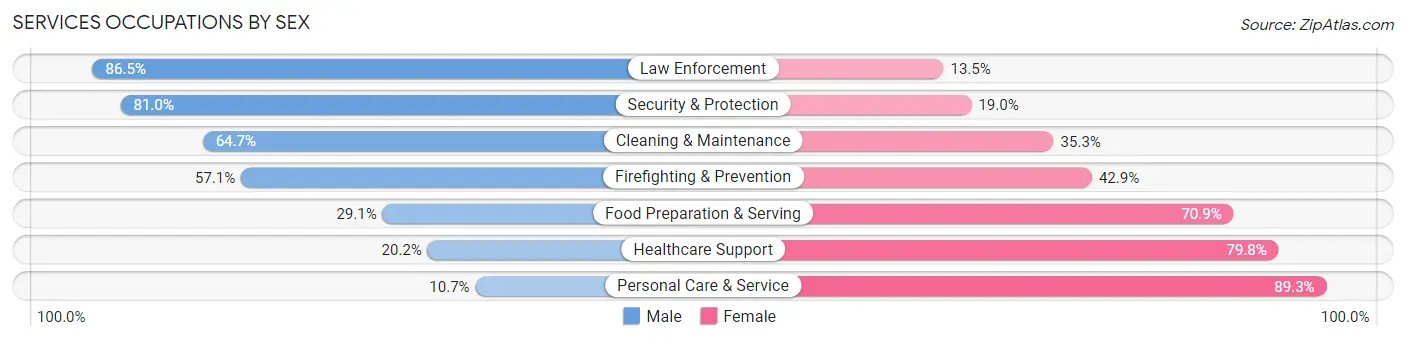 Services Occupations by Sex in Zip Code 28655